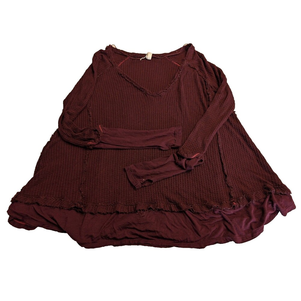 Free People We The Free Waffle Knit Thermal Tunic Top (Maroon, Size XS)